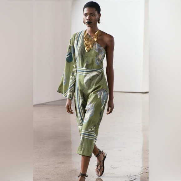 ZARA ZW COLLECTION PRINTED ASYMMETRIC DRESS SIZE M - Picture 2 of 10